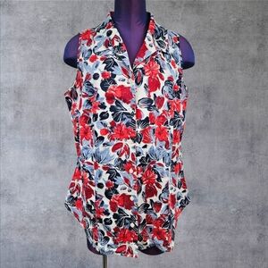 Talbots Red White Blue Hawaiian Sleeveless Button Front‎ Shirt Top Size 1X E36
